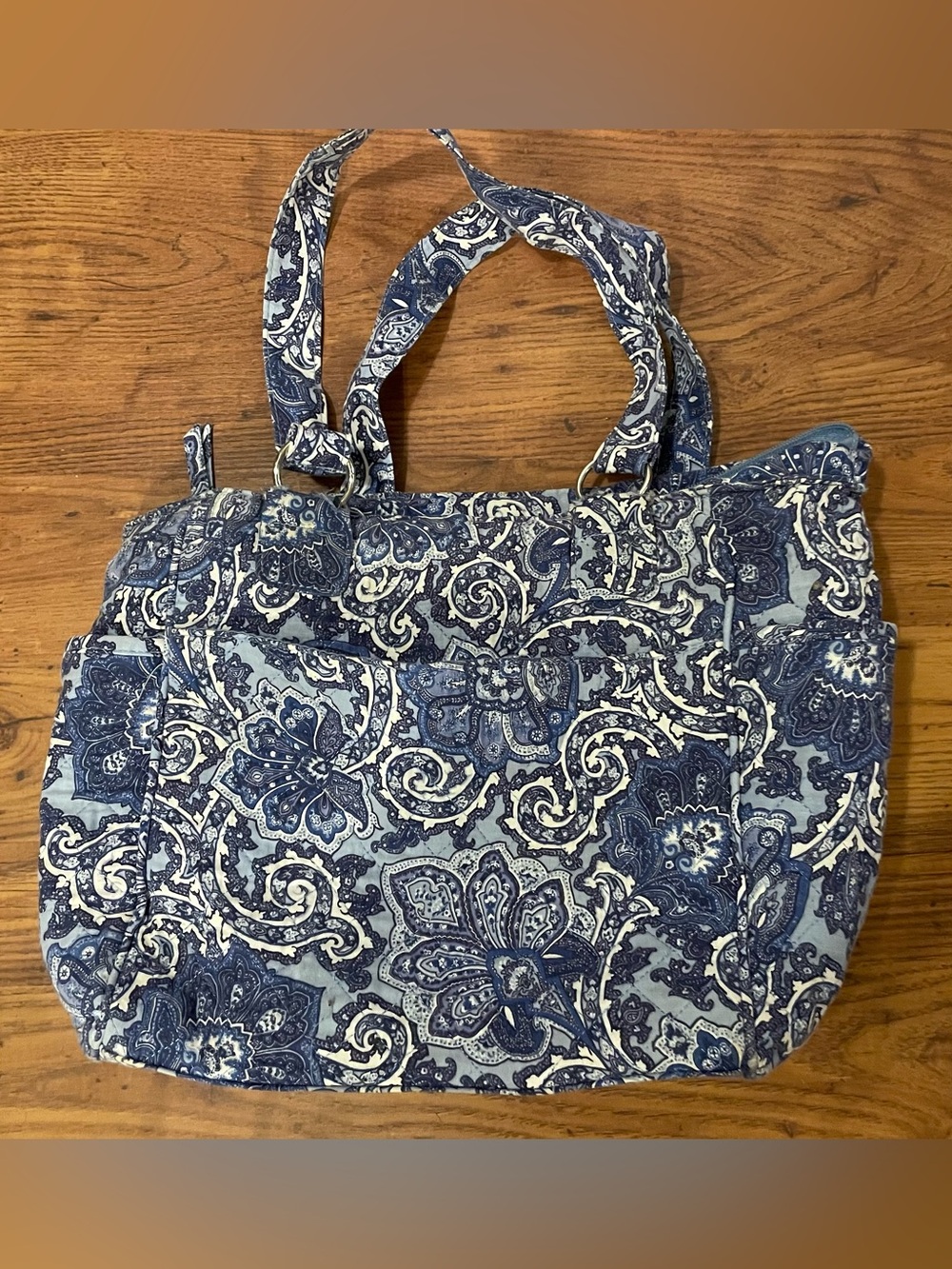 Waverly Blue and White Paisley Quilted Tote